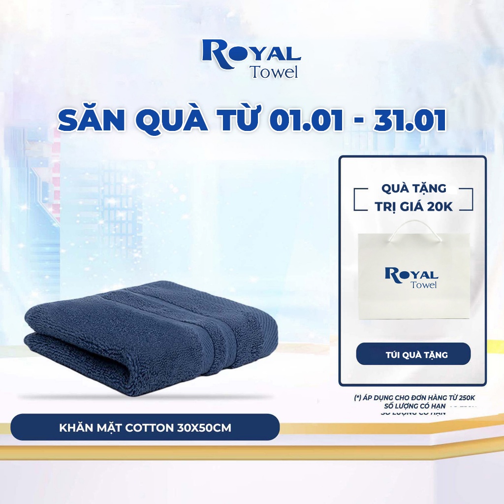 Khăn mặt Royal Towel 30x50cm với sợi bông cotton dày thấm hút tốt, không ra màu, không đổ lông, mềm mại với da