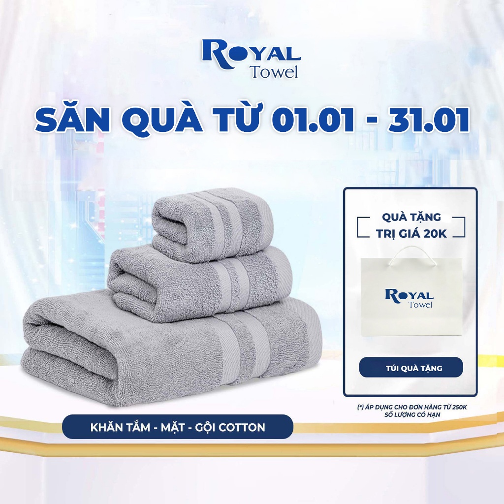 Khăn Tắm Gội Đầu Lau Mặt ROYAL TOWEL 100% Cotton Cao Cấp Bông Dày Thấm Hút Không Đổ Lông Dùng Cho Gia Đình Khách Sạn Spa