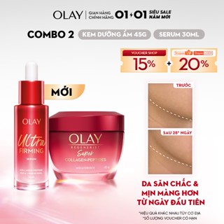   MỚI  Combo Kem Dưỡng Ẩm OLAY Super Collagen Peptides + Serum OLAY Ultra Firming Giúp Da Săn Chắc Mịn Màng  45G + 30ML  