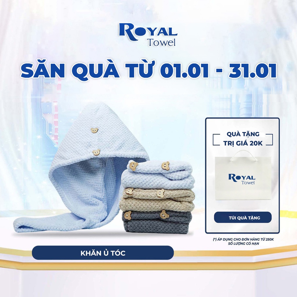 Khăn Quấn Tóc Ủ Tóc Royal Towel, Khăn Gội Đầu, Trùm Đầu Đa Năng Chất Microfiber Mềm Mại Siêu Thấm Hút