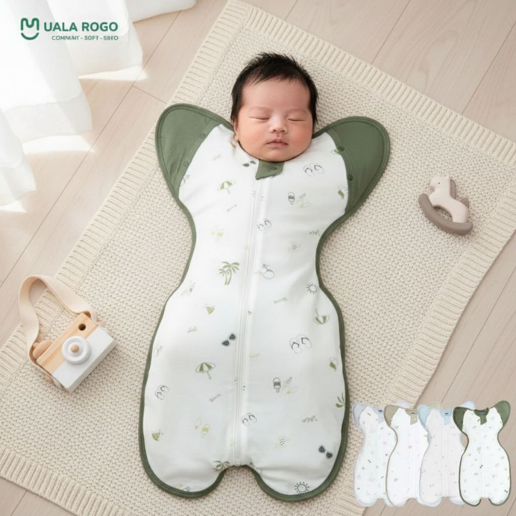 Nhộng chũn cho bé chống giật mình Ualarogo Cocoon 2 khóa sợi tre Bamboo và Modal mềm co giãn 4 chiều