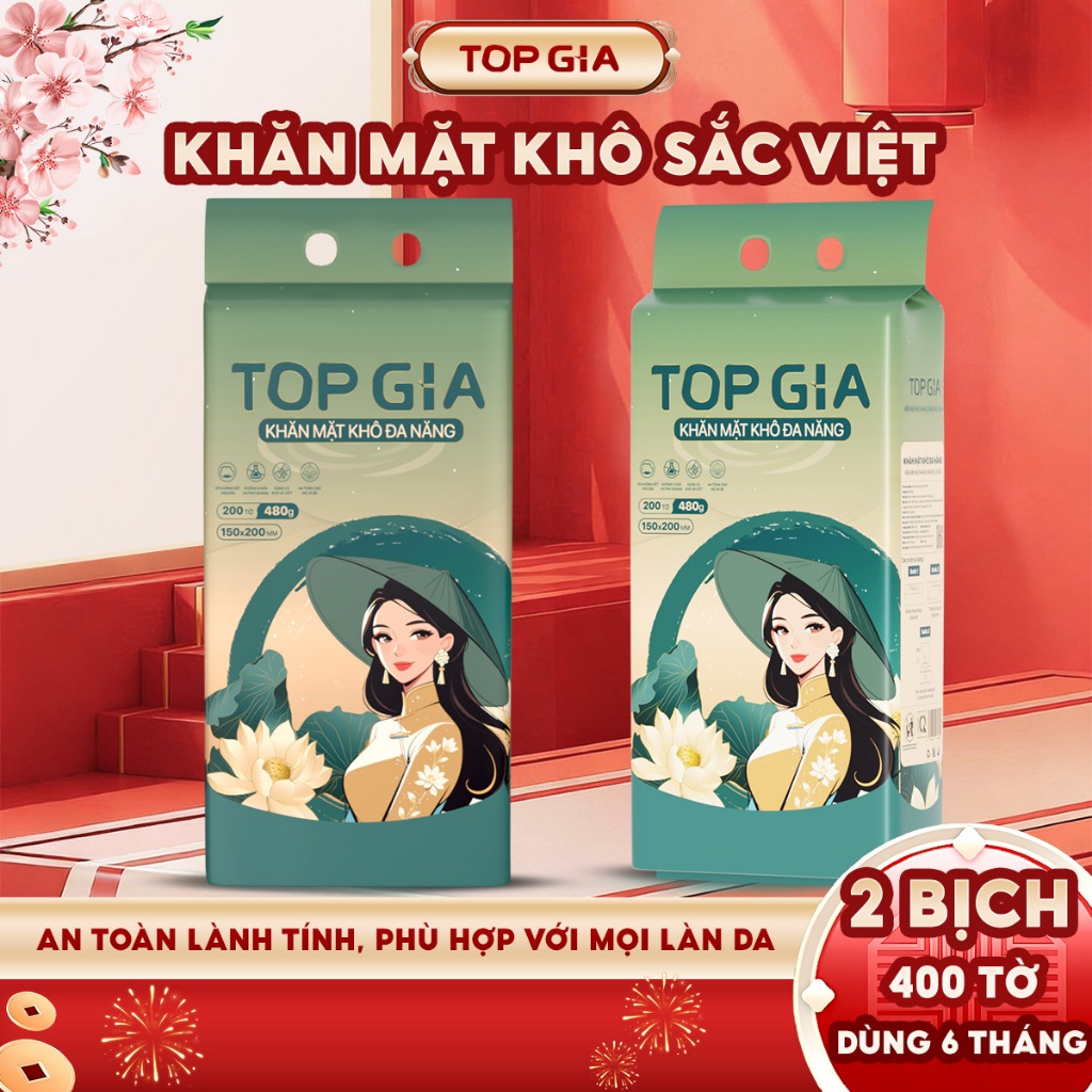  Khăn vải khô đa năng Top Gia bịch 200 tờ Sắc Việt rút treo tường an toàn cho da tặng móc treo 