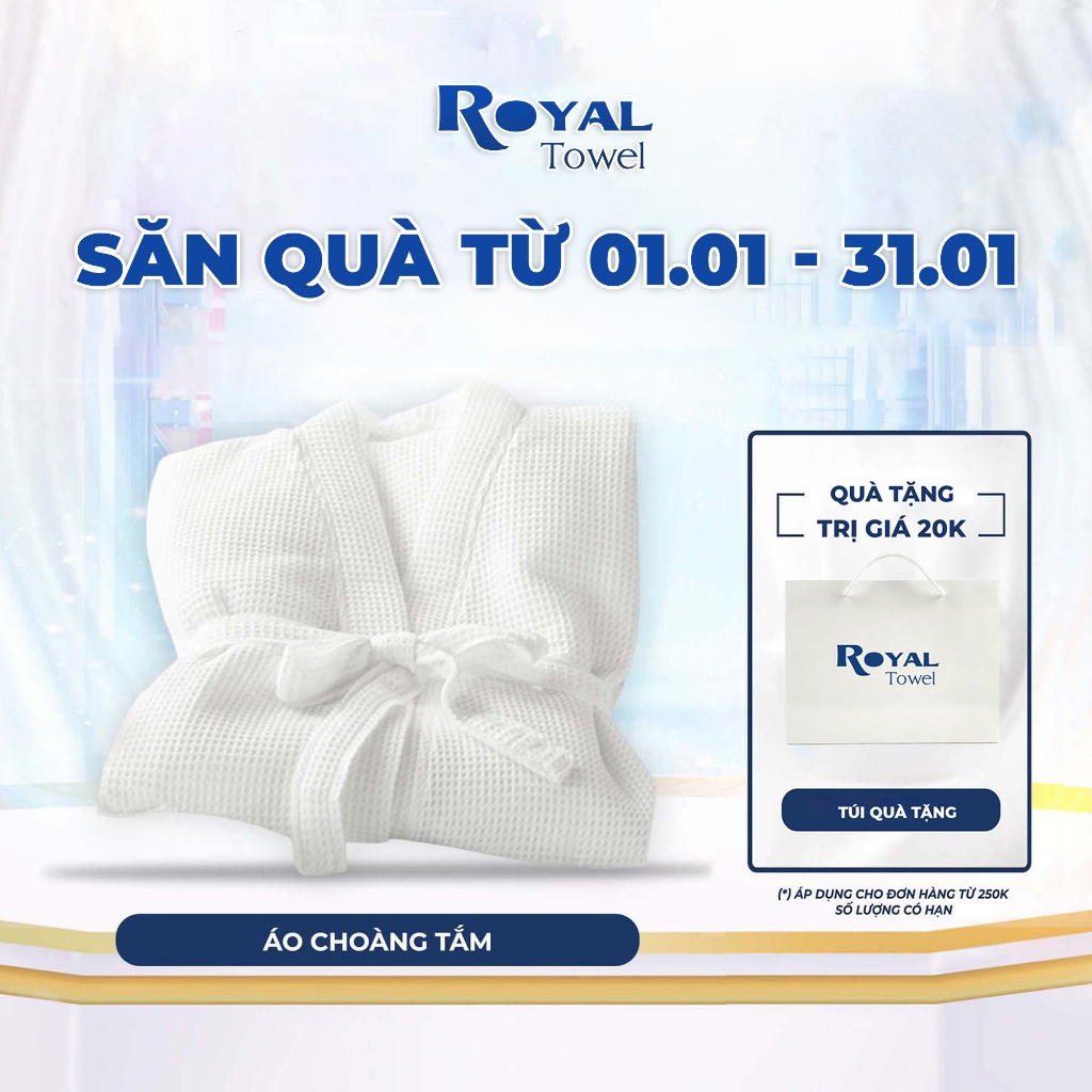 Áo choàng tắm khách sạn ROYAL TOWEL 100% cotton thấm hút mềm mại siêu bền vải dệt tổ ong waffle cao cấp