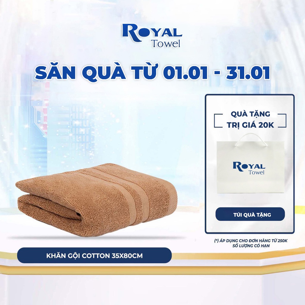 Khăn Lau Đầu, Khăn Gội Royal Towel 35x80cm Với Sợi Bông Cotton Dày Thấm Hút Tốt