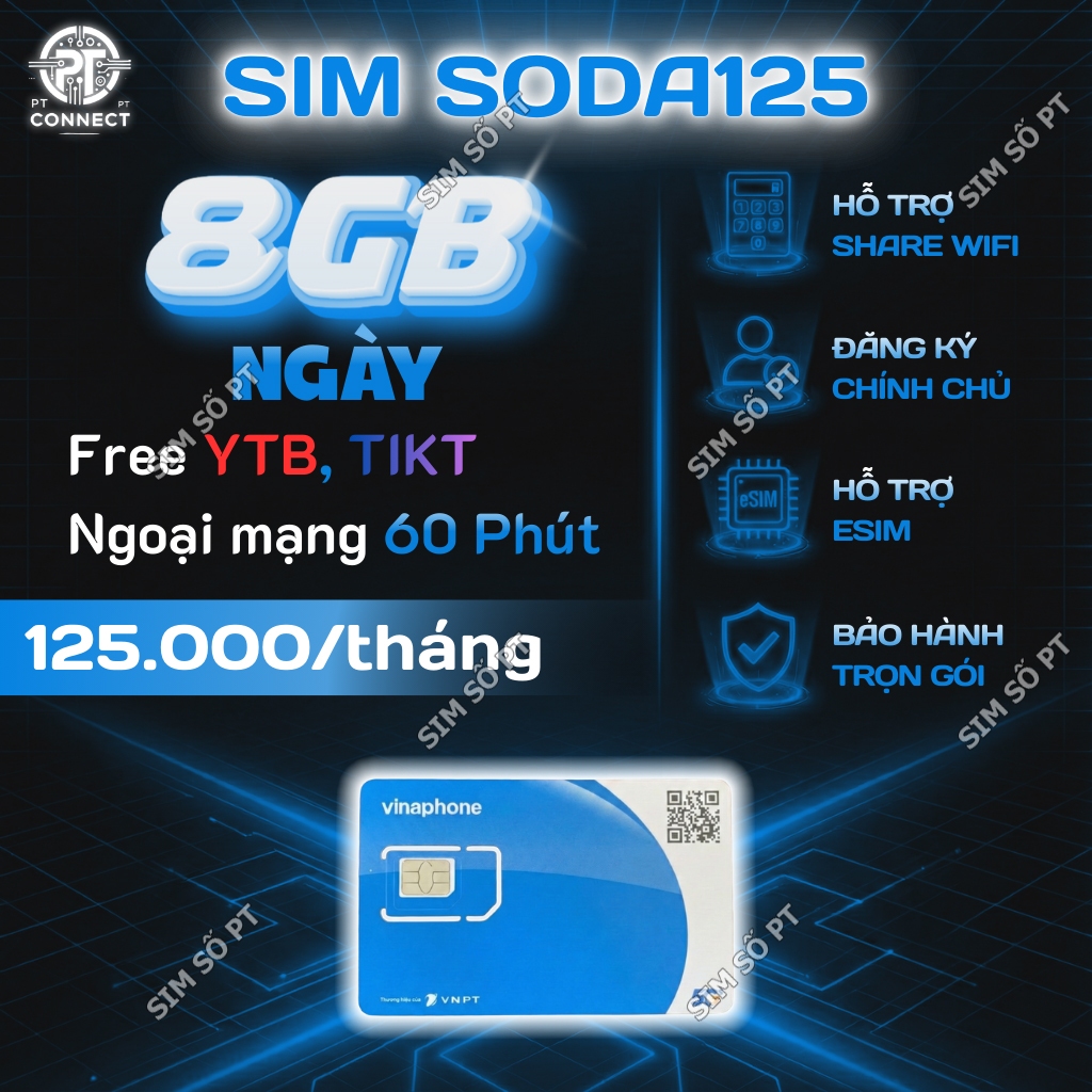 Sim 4G Viettel SD125 5GB/Ngày Data Tốc Độ Cao – Hỗ Trợ eSIM – Xem TV360 – Cước Ưu Đãi