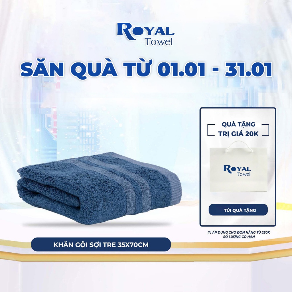 Khăn Gội, Khăn Lau Đầu Sợi Tre Royal Towel 35x70cm Thấm Hút Tốt, Không Đổ Lông, Không Ra Màu, Mềm Mại Với Da