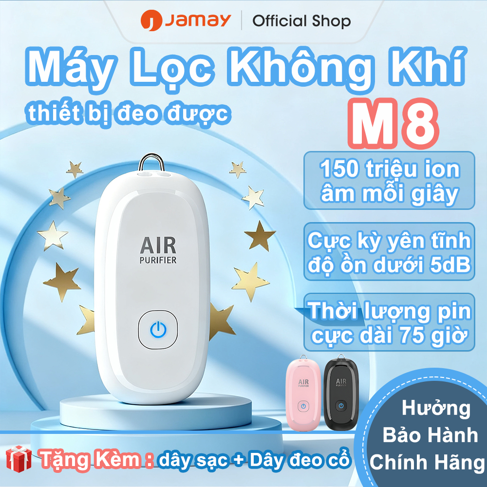 JAMAY Máy lọc không khí di động Tắt tiếng Tuổi thọ pin dài Có thể dùng trên ô tô Chống dị ứng M8