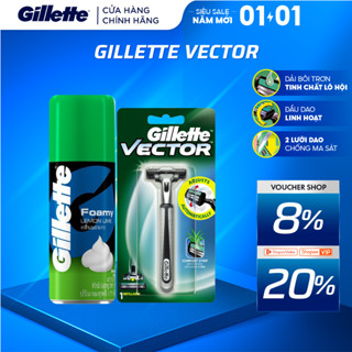  Combo Dao Cạo Râu GILLETTE Vector 1UP Hộp 1 Cán 1 Lưỡi Và Bọt Cạo Râu Gillette Hương Chanh Chai 175g 
