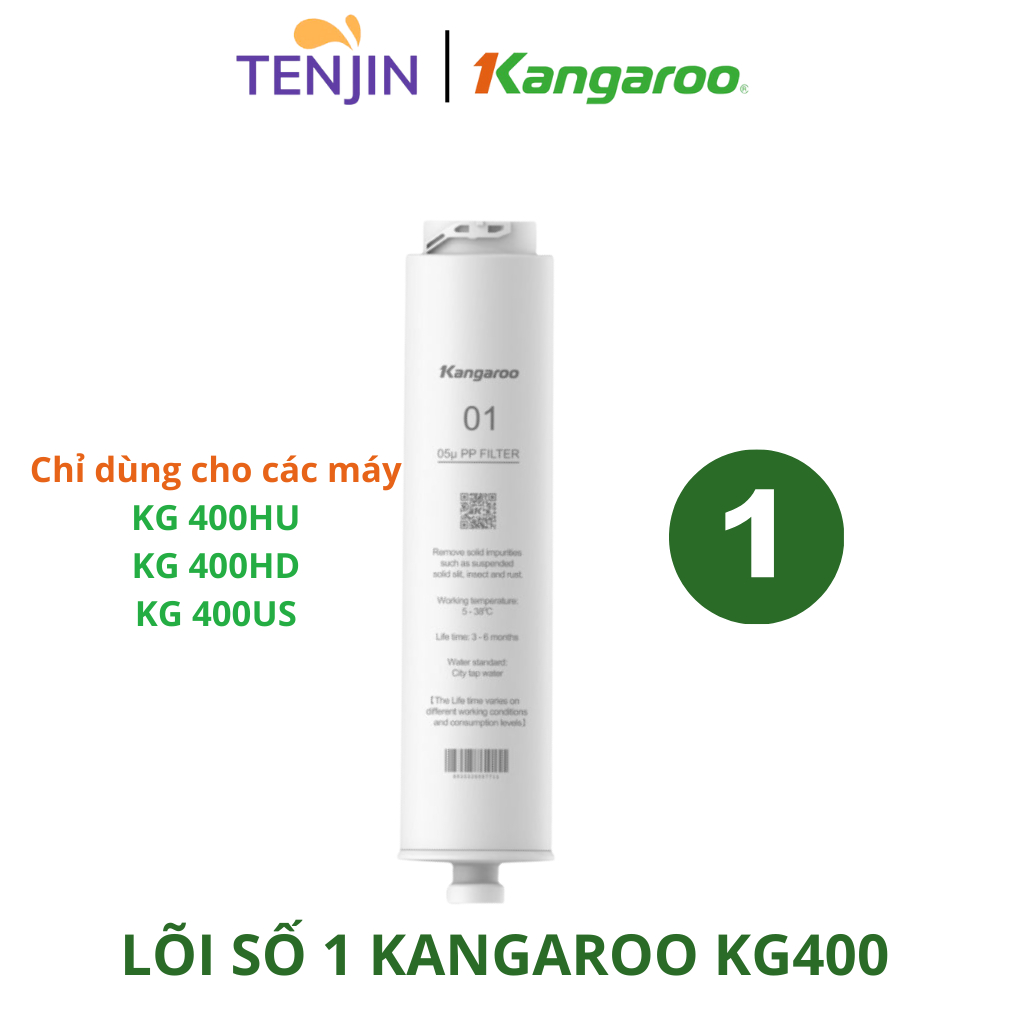 Lõi Số 1 kangaroo KG400HU Lọc Cặn Bẩn Lớn Hơn 5 Micron Hàng Chính Hãng Dùng Cho Model  KG400HU, KG40