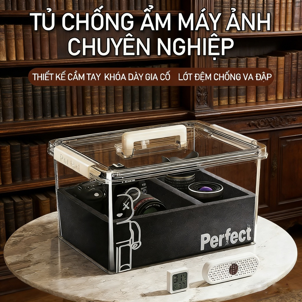 Tủ chống ẩm cho máy ảnh kèm đệm giảm chấn