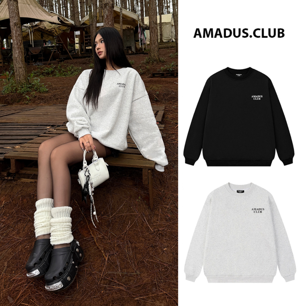 Áo SWEATER Dập Nổi Amadus Club in kim tuyến nỉ bông nam nữ unisex form rộng - SW02
