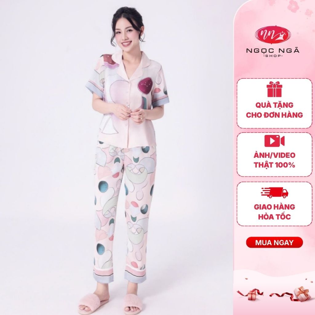 Bộ pijama lụa hãng IK cao cấp, chất lụa luxury mềm mịn, thoáng mát họa tiết độc đáo tinh tế ,màu sắc