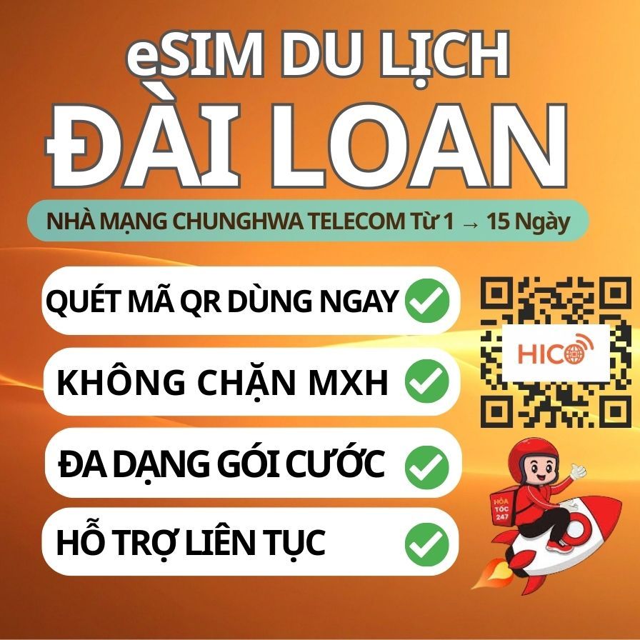 [Gửi Mã Hỏa Tốc] eSIM Du Lịch ĐÀI LOAN data tốc độ cao 5G từ 1 - 15 Ngày, eSIM HICO - cài là Dùng