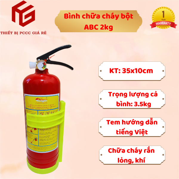 Bình chữa cháy bột ABC 2kg tặng kèm búa phá kính ô tô , bình cứu hoả 2kg trang bị trên xe ô tô nhỏ g