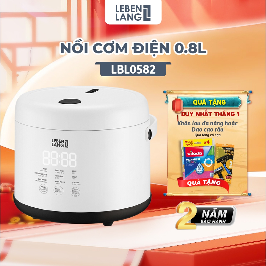 Nồi cơm điện tử mini Lebenlang LBL0582, 800ml, 300W, thiết kế hiện đại, BH 2 năm - chính hãng