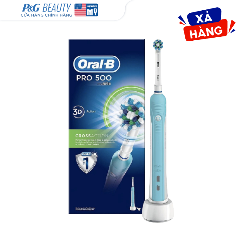 Bàn Chải Điện ORAL-B Loại Bỏ Thêm Đến 100% Mảng Bám Pro 500 D16.513 - Hộp 1 Cái