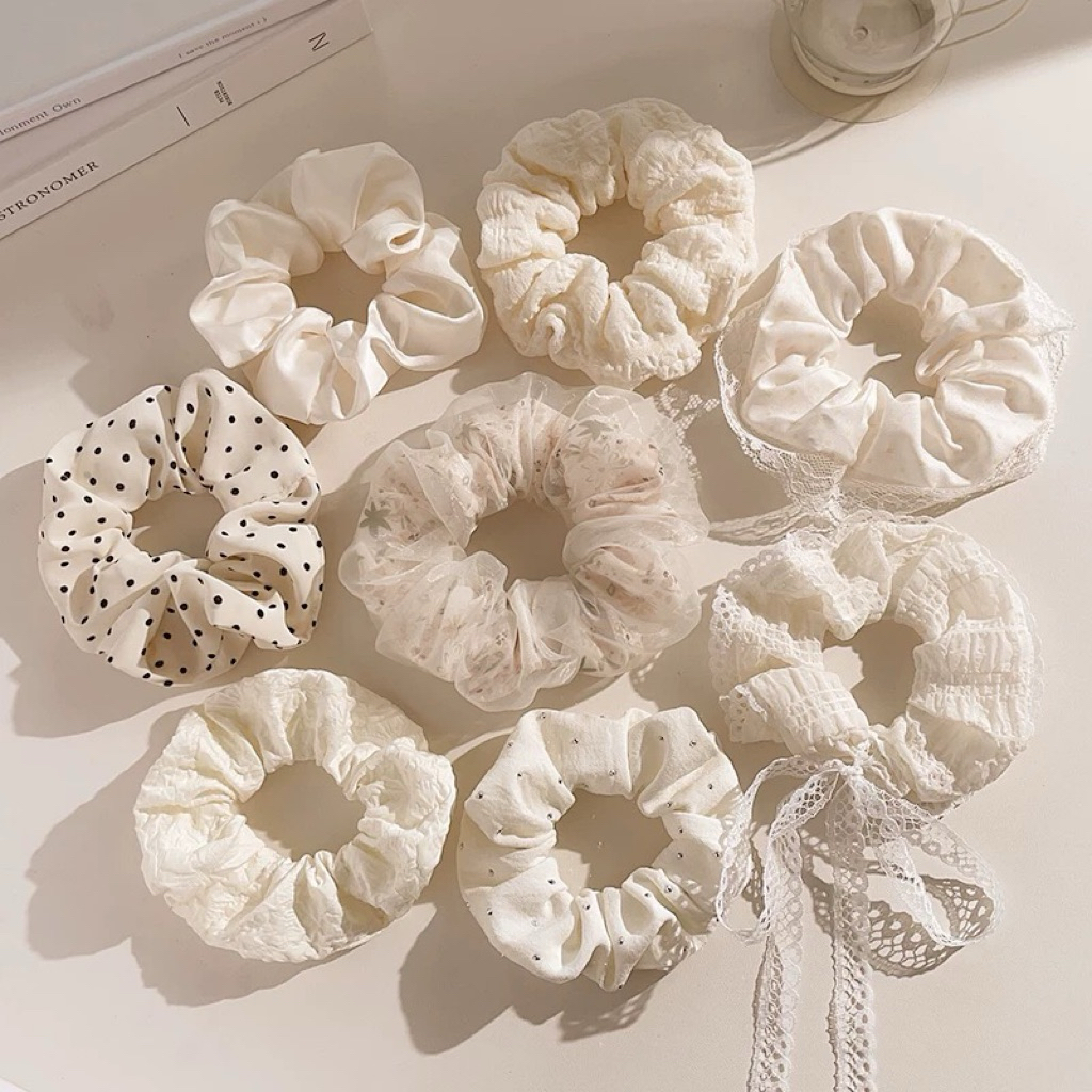 |Set 7| Dây buộc tóc vải crunchies cho nữ, bé gái xinh xắn dễ thương