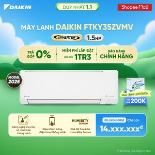   MIỄN PHÍ LẮP ĐẶT 1TR3  MỚI 2025 - Máy Lạnh Daikin Inverter 1 chiều FTKY35ZVMV 1.5HP 12000BTU 