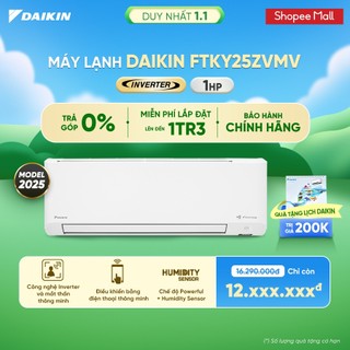   MIỄN PHÍ LẮP ĐẶT 1TR3  MỚI 2025 - Máy Lạnh Daikin Inverter 1 chiều FTKY25ZVMV 1HP 9000BTU 