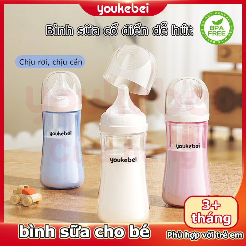 Youkebei Bình Sữa Cho Bé Sơ Sinh Mother K – Bình PPSU An Toàn, Chống Sặc, Dễ Vệ Sinh, Giống Ty Mẹ