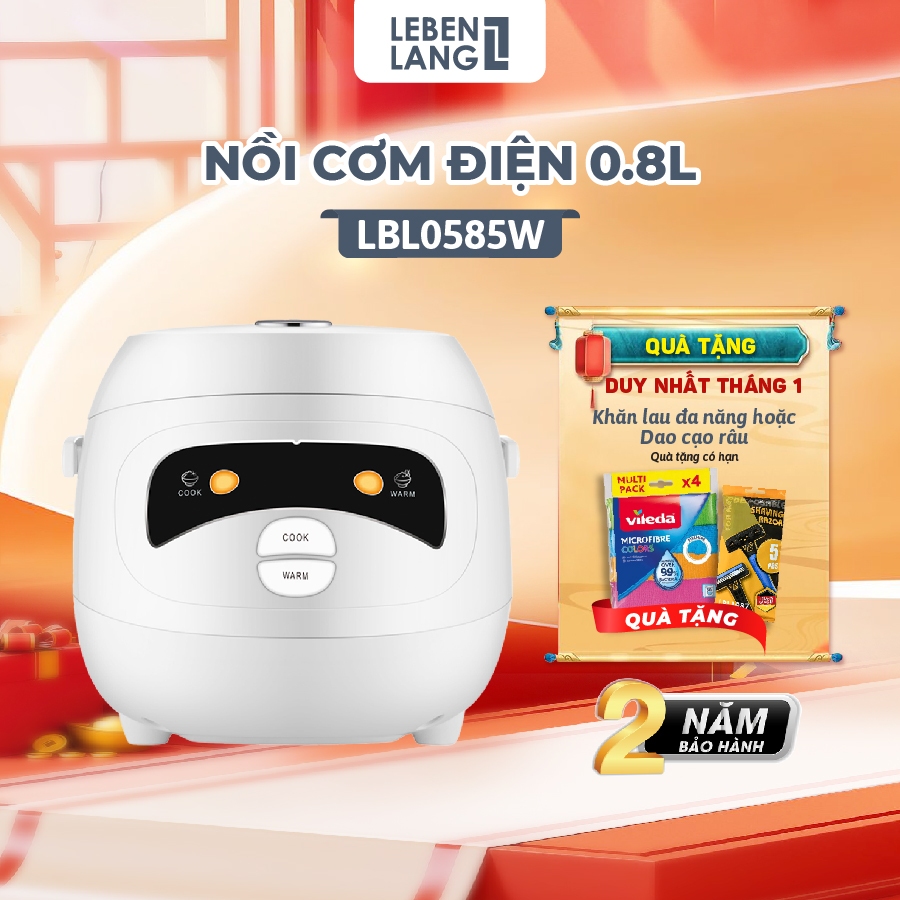 Nồi cơm điện Lebenlang LBL0585, dung tích 1 lít, công suất 350W, thiết kế đơn giản, bảo hành 2 năm
