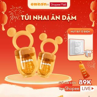  Túi nhai ăn dặm cho bé Emoon silicone bạch kim an toàn chống hóc tích hợp đầu gặm nướu 