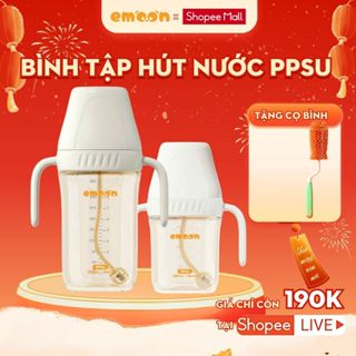    MỚI   Bình tập uống nước cho bé PPSU Emoon cao cấp núm bắn nước tự động cho bé theo từng giai đoạn an toàn 