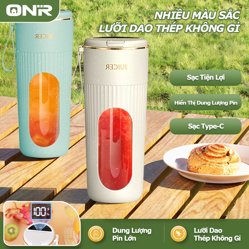 Máy Xay Sinh Tố Cầm Tay 340ml, 10 Lưỡi Dao, Hiển Thị Mức Pin, Bảo Hành 12 Tháng