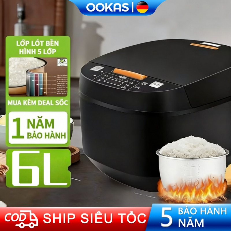  OOKAS Nồi Cơm Điện đa năng chống dính  Nấu ăn nhanh công suất cao 6L dung tích lớn 220V 