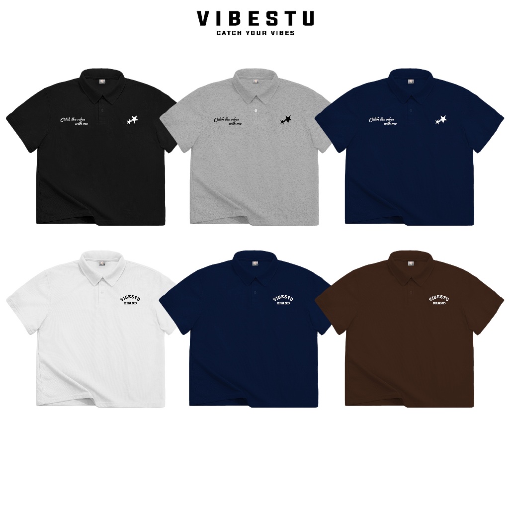 Áo Polo Local Brand VIBESTU " Logo Vibestu ", Áo Polo Boxy Form Rộng Unisex 250Gsm Cotton