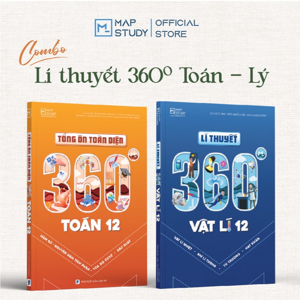 COMBO 2 quyển 360 Toán 12 và 360 Vật Lý 12 Mapstudy