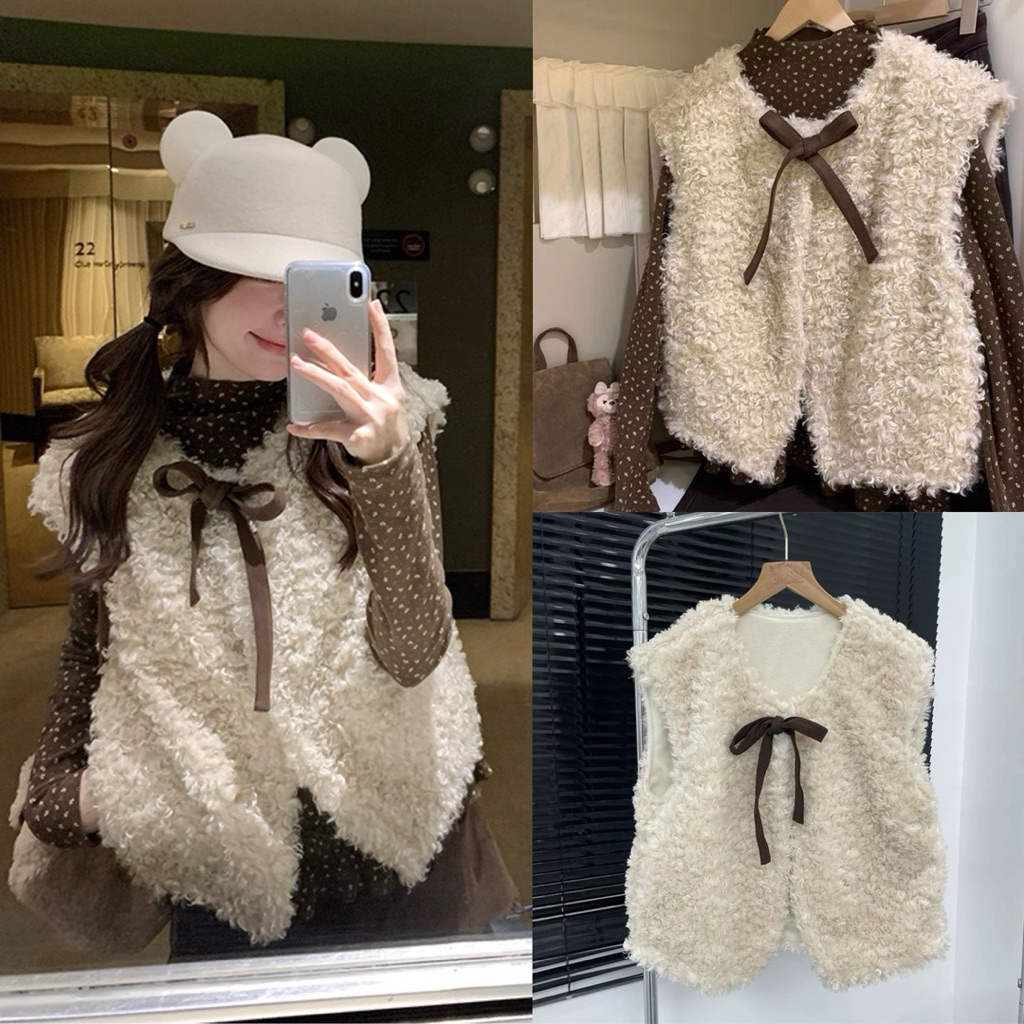 ( HÀNG LOẠI 1) Set Áo Gile Lông Cừu Thắt Nơ Mix Áo Thun Hoa Nhí Nâu Bèo Gấu Ulzzang siêu xinh | BigBuy360 - bigbuy360.vn