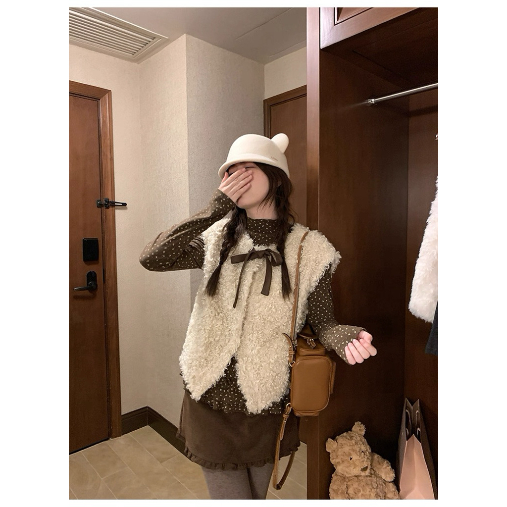 ( HÀNG LOẠI 1) Set Áo Gile Lông Cừu Thắt Nơ Mix Áo Thun Hoa Nhí Nâu Bèo Gấu Ulzzang siêu xinh | BigBuy360 - bigbuy360.vn