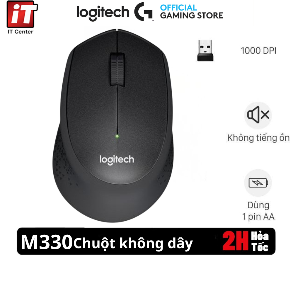 Chuột không dây Logitech M330 Silent Plus - Giảm ồn, USB, thuận tay phải, PC/ Laptop | ITCENTER