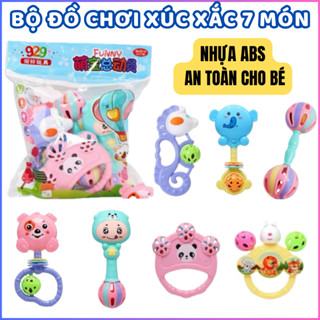 Bộ Đồ Chơi Xúc Xắc 7 Món Cho Bé, Lục Lạc Cầm Tay Hình Thú Vui Nhộn Giúp Bé Tập Cầm Nắm Phát Triển Thính Giác