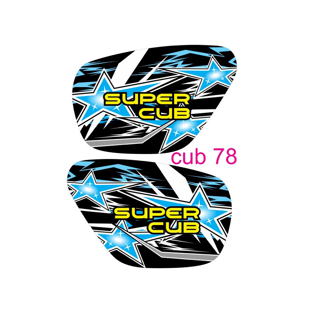 Nhãn dán tem xe Super Cub 78 ngôi sao xanh-đỏ, tem 3 lớp chống thấm nước