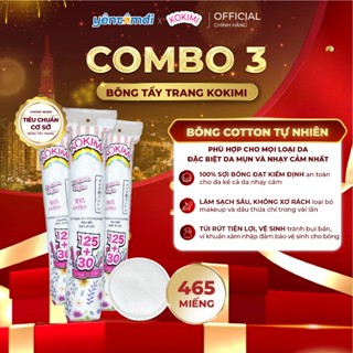  Combo 3 Túi Bông Tẩy Trang KOKIMI 155 Miếng - Cotton Tự Nhiên Mềm Mịn Dành Cho Mọi Loại Da 