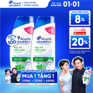  Mua 1 Tặng 1 - Dầu Gội Sạch Gàu HEAD & SHOULDERS Bạc Hà  Giảm Ngứa Da Đầu Chai 330ml x 2 