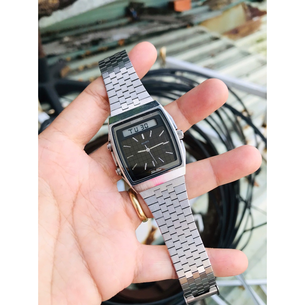 Đồng hồ nam si Nhật Seiko silverwave dáng tank dây lụa khoá trượt size 34mm