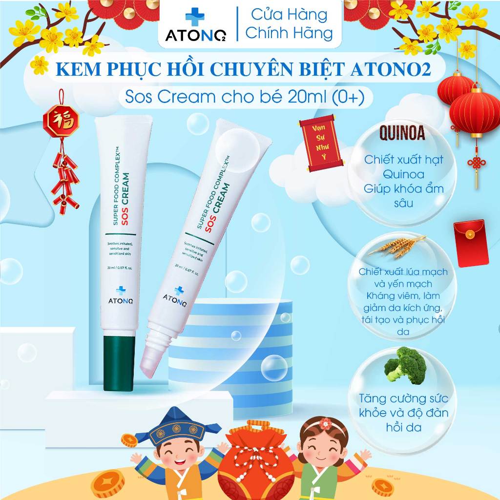 Kem làm dịu da nhanh chóng cho trẻ sơ sinh Sos Cream, Thương hiệu Atono2 Hàn Quốc
