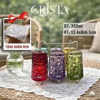 Bộ 6 Cốc Thủy Tinh Cao Crista Home Vân Caro Mix Màu 350ml