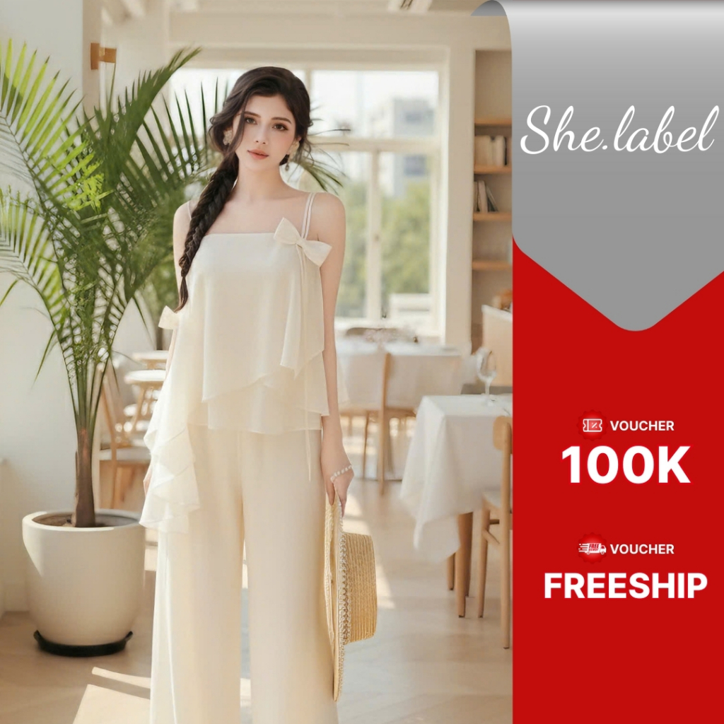 Set Dự Tiệc Áo Nơ Thiết Kế Tơ Mịn Kèm Quần Suông Sang Trọng – D0887