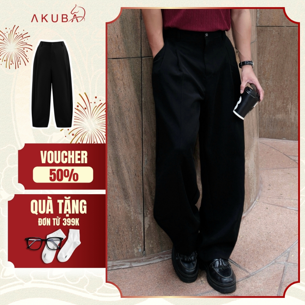 Quần Tây Ống Rộng Nam AKUBA Form Oversize Chất Tuyết Mưa Cao Cấp | 01KE1300