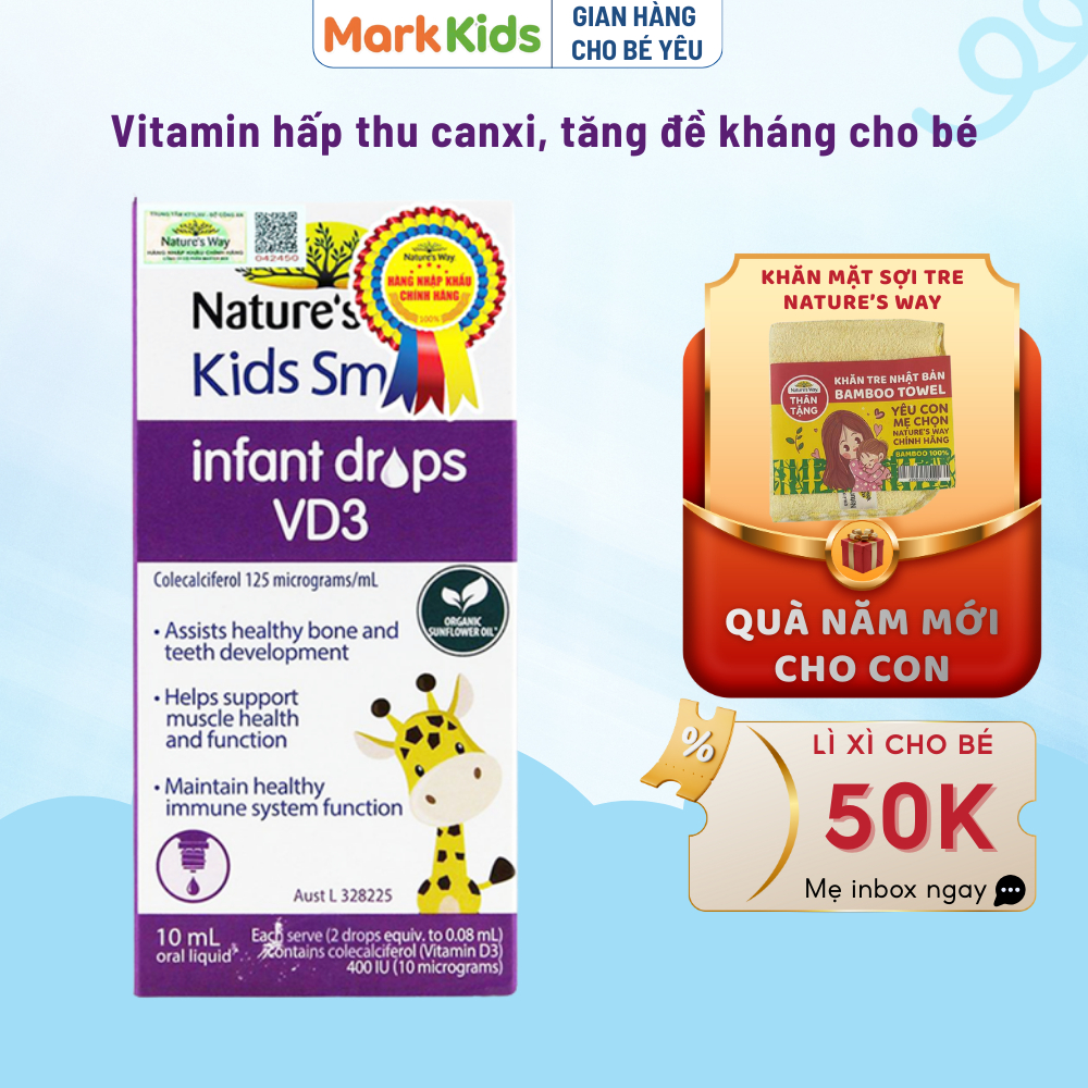 Vitamin D3 cho trẻ sơ sinh Nature's Way Infant Drops VD3 hấp thu canxi, hỗ trợ xương răng chắc khỏe