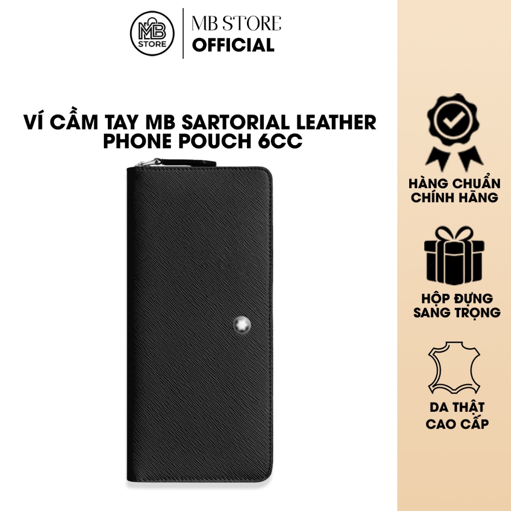 Ví Cầm Tay Nam MB Sartorial Leather Phone Pouch 6CC, Da Bê Cao Cấp, Clutch Đựng Điện Thoại MB130749