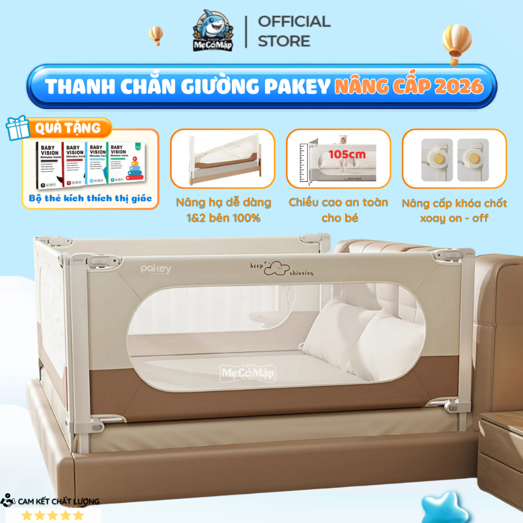 Thanh Chắn Giường Pakey Cao Cấp New 2026, Chắn Giường Cải Tiến Khóa Kép, Khung Thép Dày Dặn, Nâng Hạ