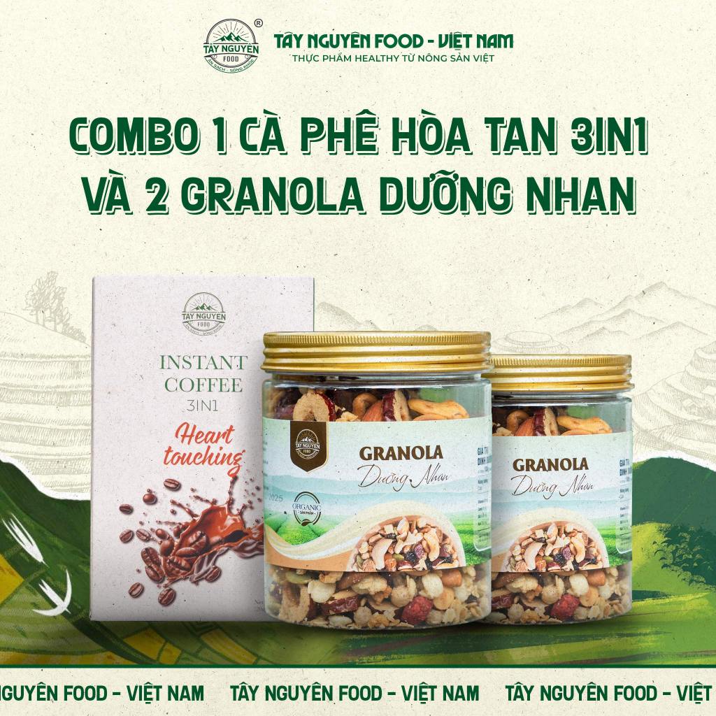 Combo 2 Granola Dưỡng Nhan sấy mật ong không đường kèm Cà phê sữa hòa tan Tây Nguyên Food - Việt Nam