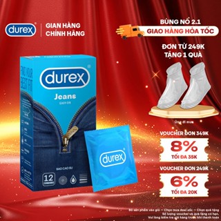   MỚI  Bao cao su Durex Jeans cơ bản bôi trơn size 52.5mm hộp 12 bao 