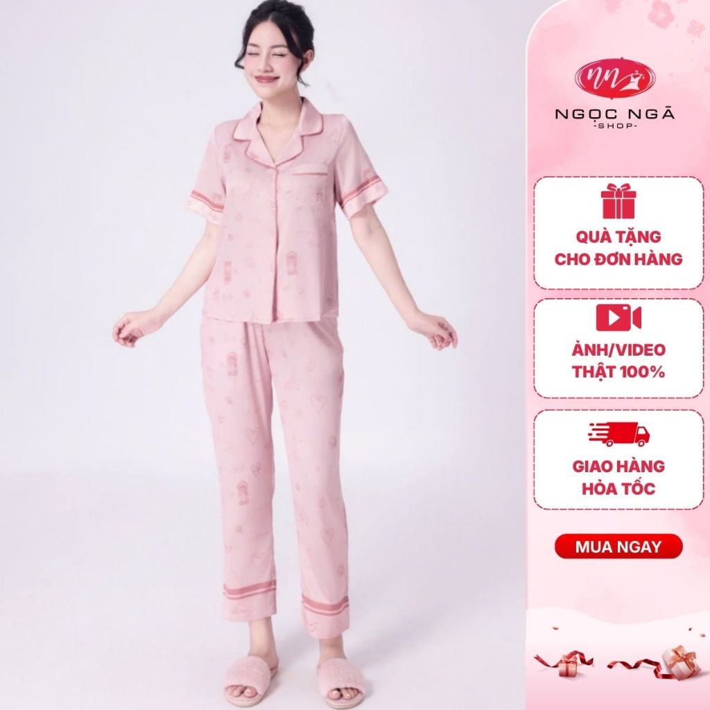 Set pijama cao cấp hãng IK màu sắc họa tiết tim xinh trẻ trung , chất lụa luxury mềm mượt nhẹ thoáng