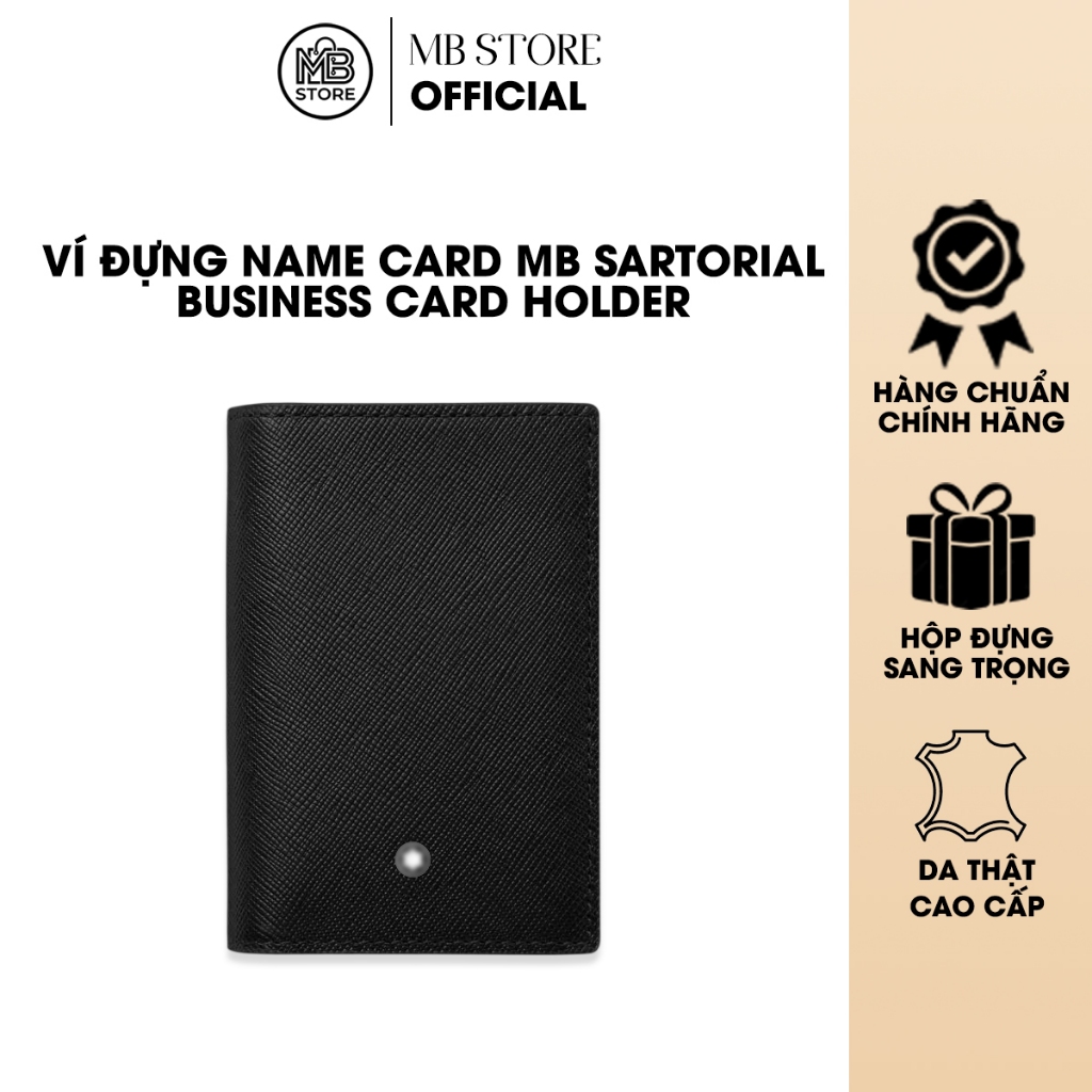 Ví Đựng Name Card MB Sartorial Business Card Holder, Da Bê Cao Cấp Màu Đen MB113223
